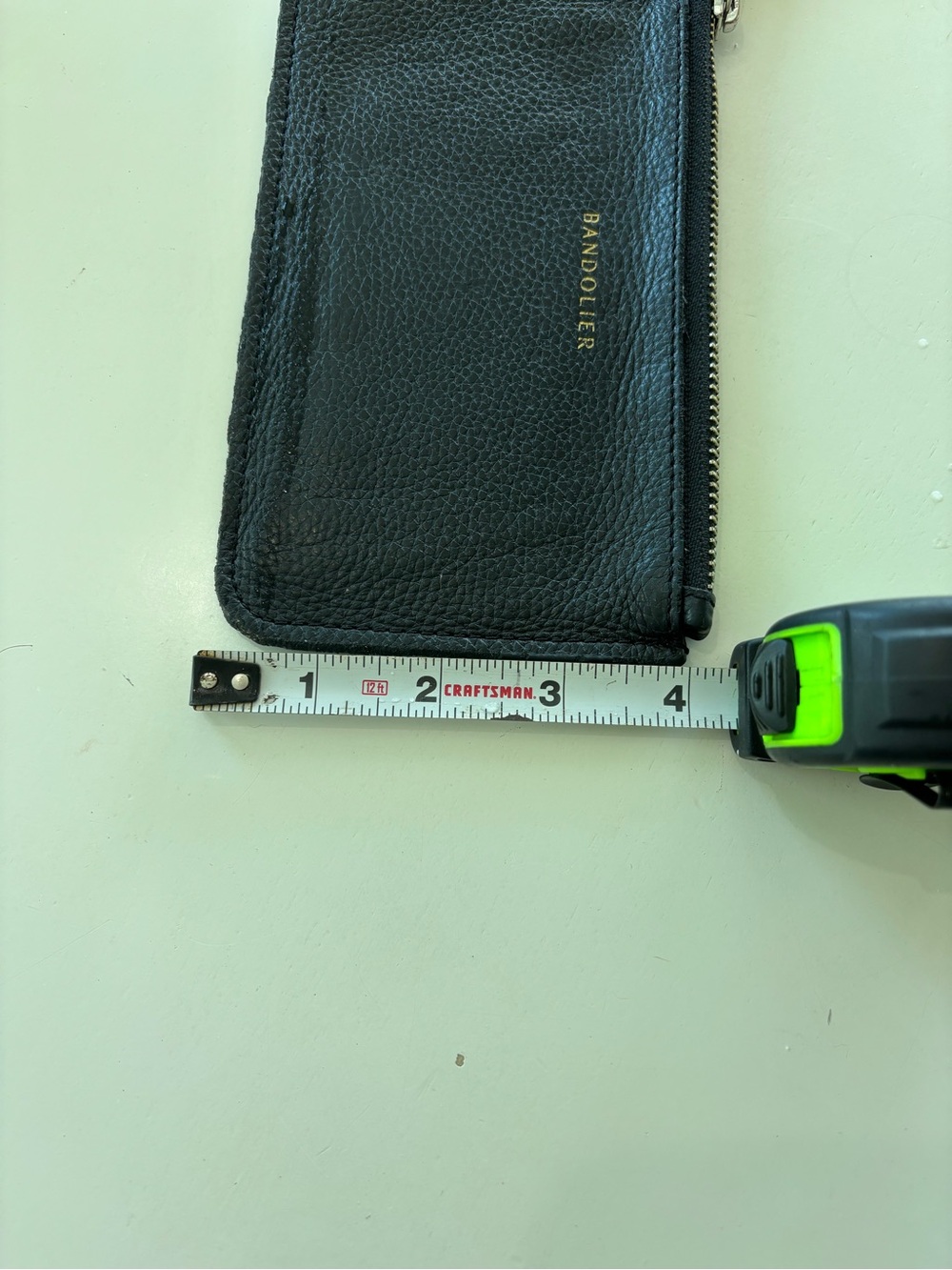 Bandolier Black Pebbled Leather Zip Wristlet with Gold Logo - Picture 6 of 7